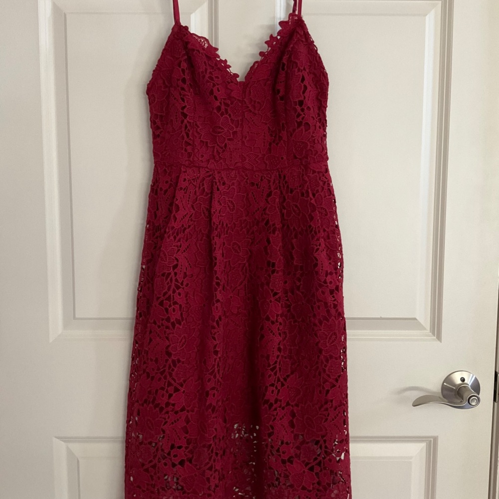 ASTR Burgundy Red Lace Midi Dress - Picture 4 of 7
